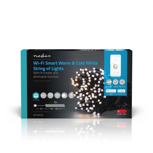 Nedis WIFILX02W100 smart lyskæde med Wi‑Fi, varm og kold hvid, 10 m, 100 LED