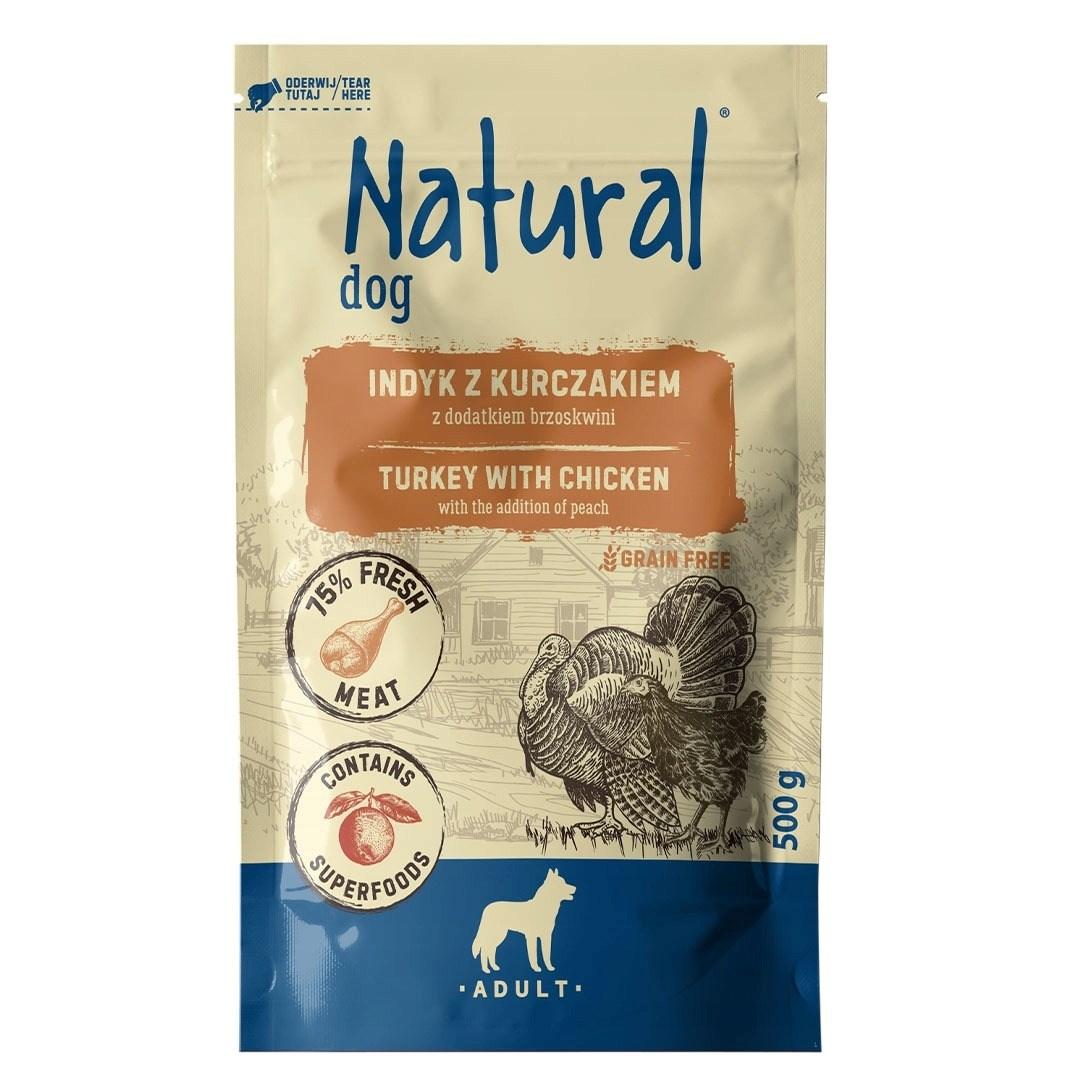 NATURAL vådfoder til hund med kalkun, kylling og fersken 500 g