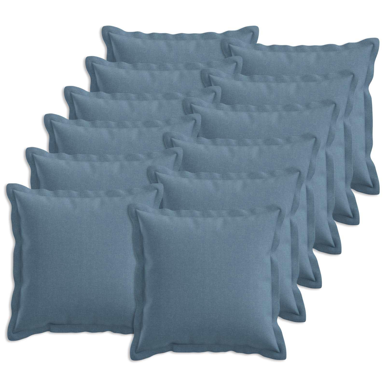 Pyntepuder med fyld 12 stk. HOUTEN 45 x 45 cm jeansblå i faux linned