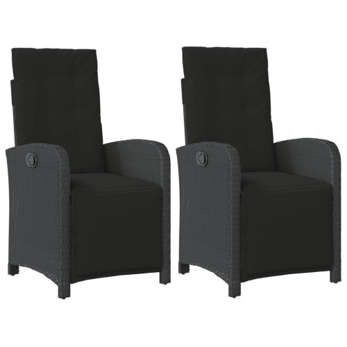 Havestole 2 stk. med lænefunktion og fodstøtte - polyrattan, sort (OUTLET B)