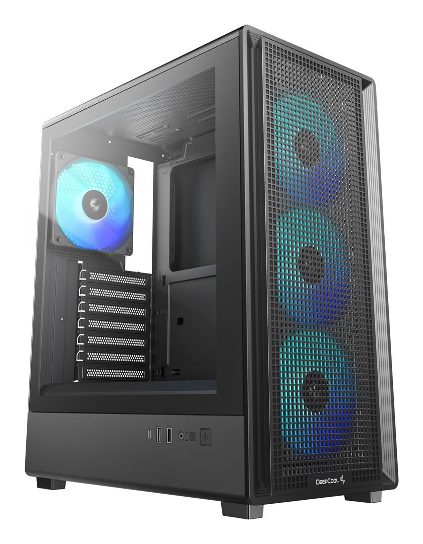 DeepCool CC550 4F Midi Tower PC-kabinet - sort, hærdet glas, 4 x 120 mm blæsere