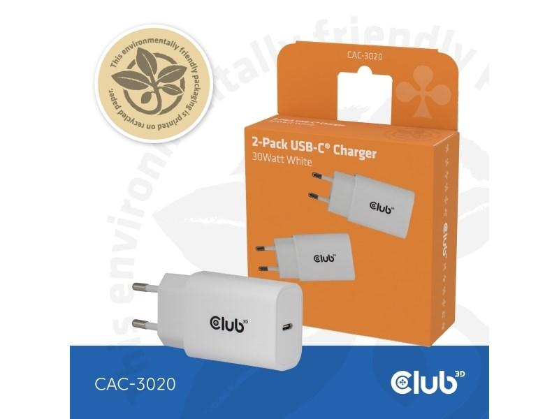 Club 3D CAC-3020 2-pak USB-C oplader 30 W - hvid
