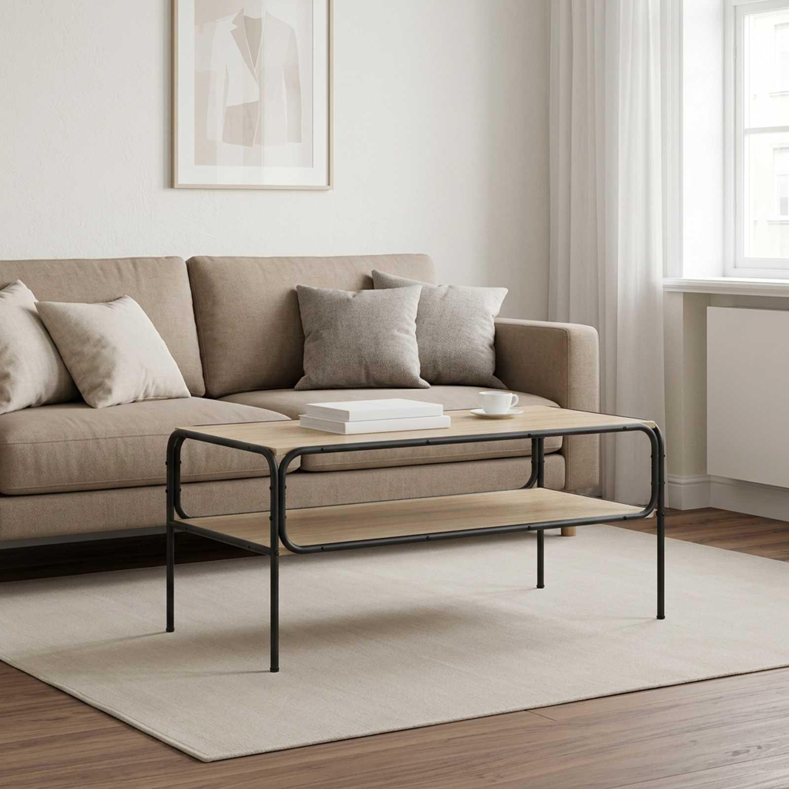 Sidebord i Sonoma-eg 100 x 50 x 46 cm - rektangulært bord med opbevaring i konstrueret træ