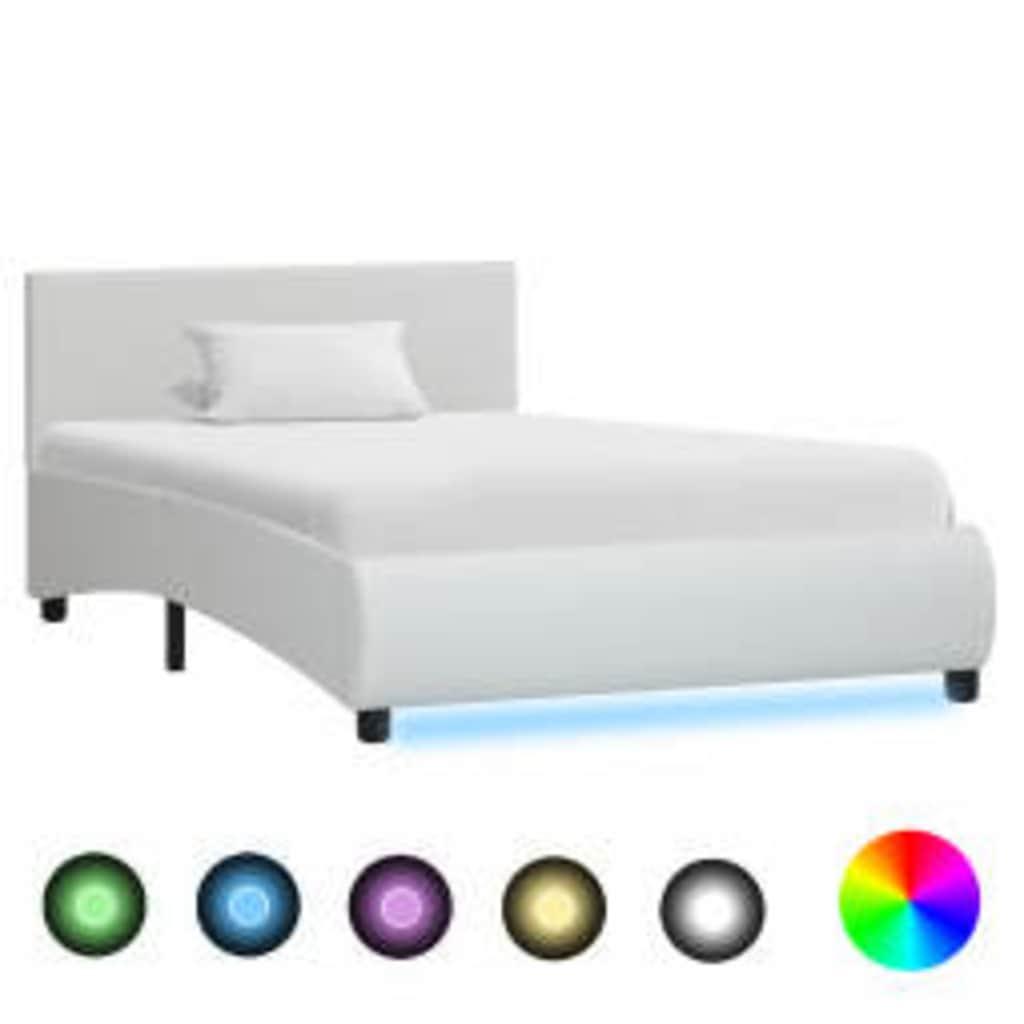 Sengestel med LED 100x200 cm i hvidt kunstlæder