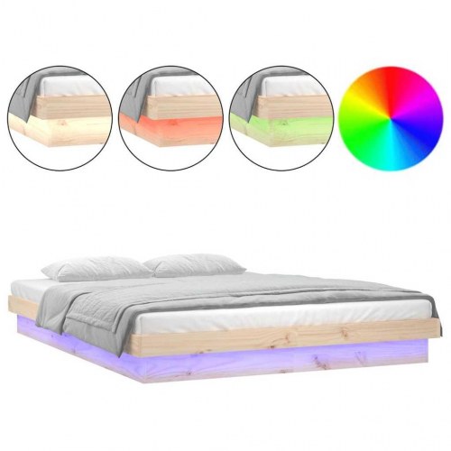 Sengeramme med LED-lys i massivt fyrretræ 140 x 190 cm
