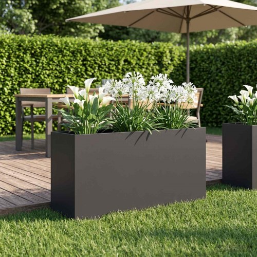 Blomsterkrukke til have i sort koldvalset stål 100 x 30 x 40 cm rektangulær