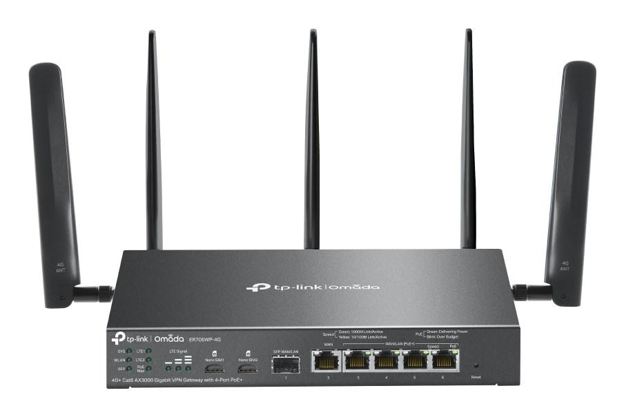 TP-Link Omada ER706WP-4G, Dual-band (2,4 GHz / 5 GHz), Ethernet LAN, 4G, Sort, Stationær router/pol router