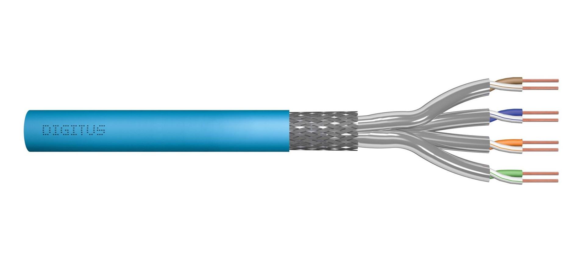 DIGITUS Professional - Installationskabel - 50 m - 7 mm - S/FTP - simplex - CAT 6a - halogenfri, stigtap, solid, campus - lyseblå, RAL 5012