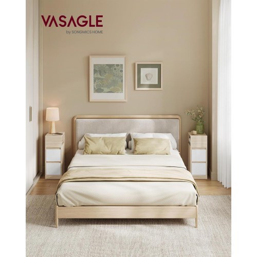 Sæt med 2 slanke sengeborde med skuffer - KAILYN, naturbeige/cloud hvid