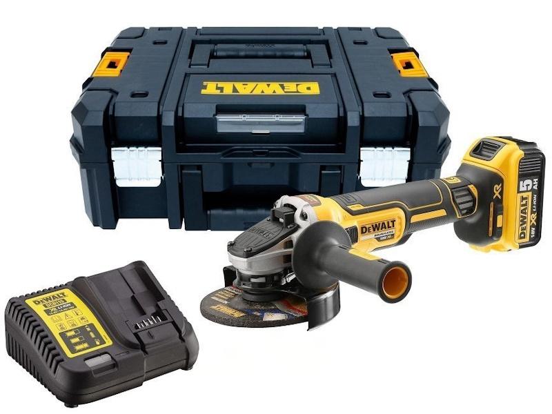 DeWalt DCG405P1-QW ledningsfri vinkelsliber 125 mm med 1 x 5 Ah batteri, oplader og kuffert