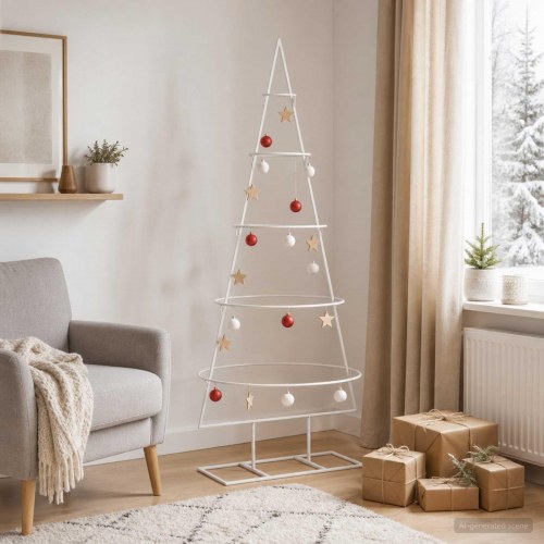 Juletræ i metal KUOPIO med fod - 125 cm, hvid