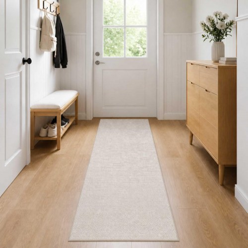 Gulvtæppe cremefarvet 100 x 300 cm - vaskbar