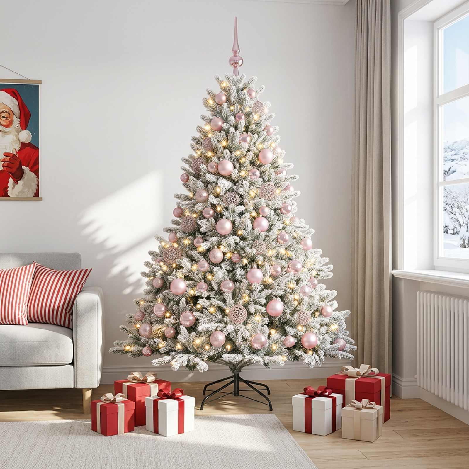 vidaXL Kunstigt juletræ med julekugle 210 cm 300 LED'er Varm hvid