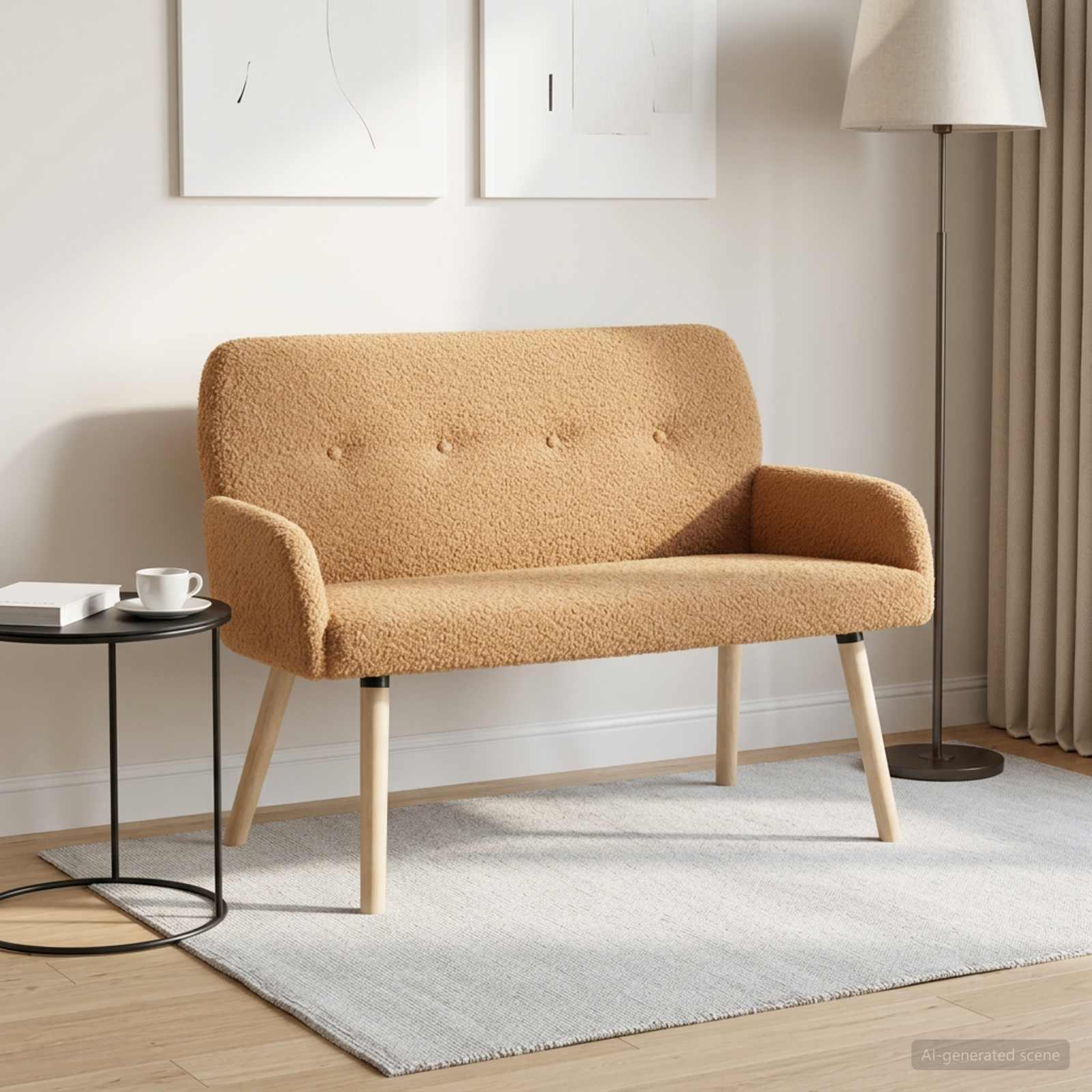 2-personers sofa i beige bouclé med træben