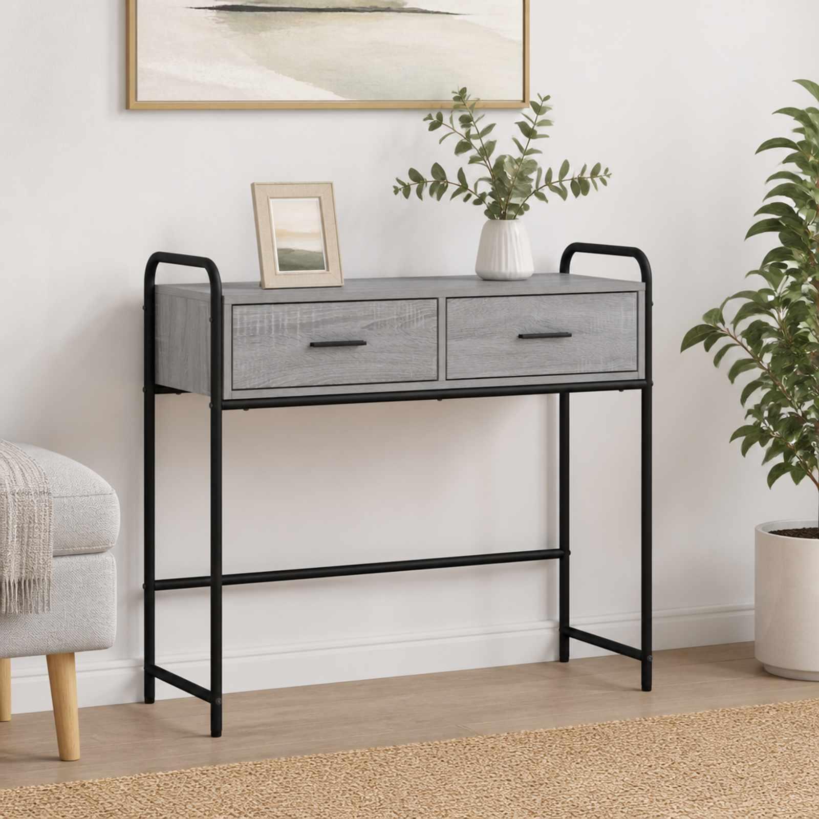 vidaXL Konsolbord Grå Sonoma 90 x 33 x 80,5 cm Konstrueret træ