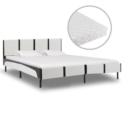 Seng med madras 180 x 200 cm hvid og sort kunstlæder