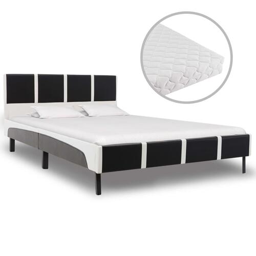 Seng med madras 140 x 200 cm sort og hvid kunstlæder