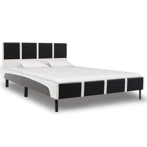Seng med madras 140 x 200 cm sort og hvid kunstlæder
