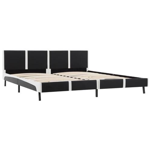 Seng med madras 180 x 200 cm sort og hvid kunstlæder