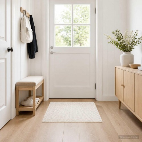 Gulvtæppe cremefarvet 100 x 100 cm - vaskbart