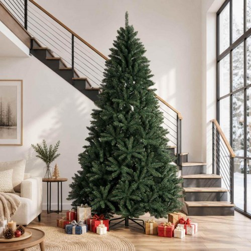Kunstigt hængslet juletræ 300 cm PVC - mørkegrøn