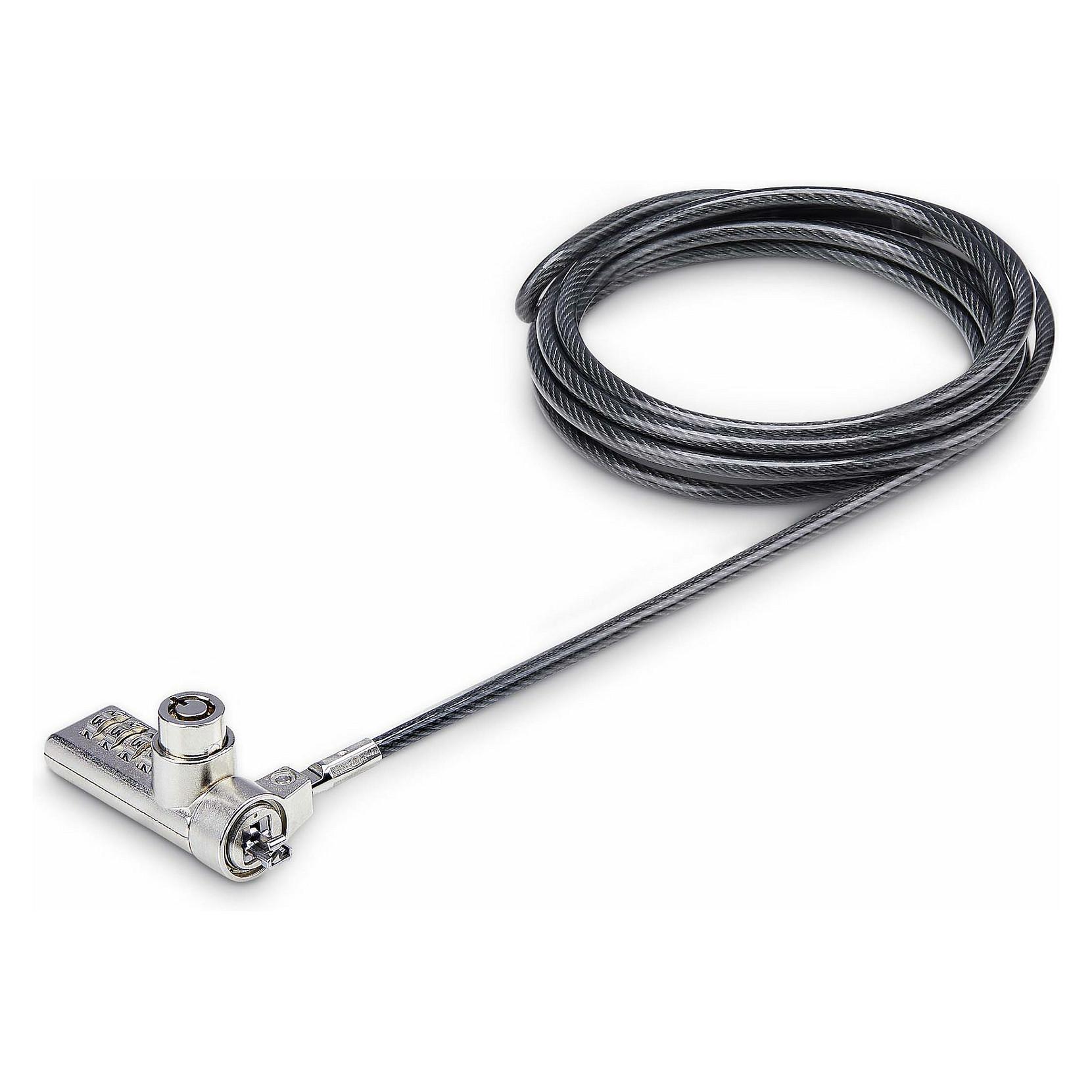 Startech 10-Pack Dual-Access Laptop Lock, 6.5ft (2m) Keyed Alike and Combination Security Cable Lock for K-Slot Devices, Computer Anti-Theft Steel Cable - Sikkerhedskabelslås - sort og sølv - 2 m (pakke med 10)