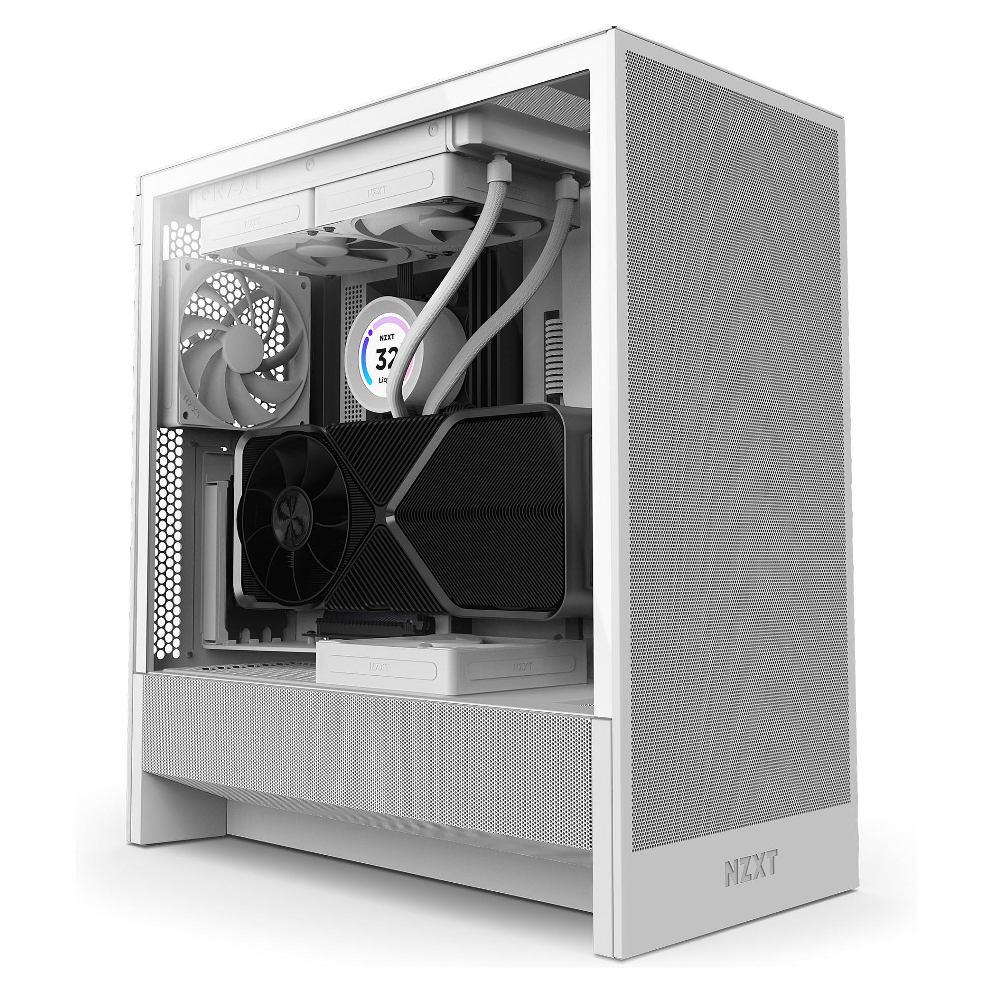 NZXT H5 Flow Mid-Tower ATX PC Kabinet – 2x 120mm Blæsere, Mesh Paneler, Tempereret Glas – Hvid