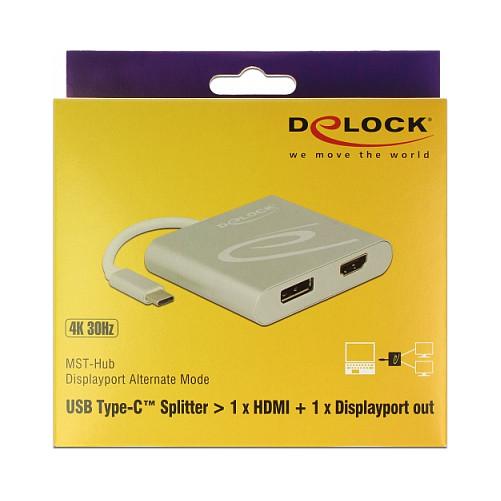 Delock - Ekstern videoadapter - USB-C - HDMI, DisplayPort - sølv - detailsalg