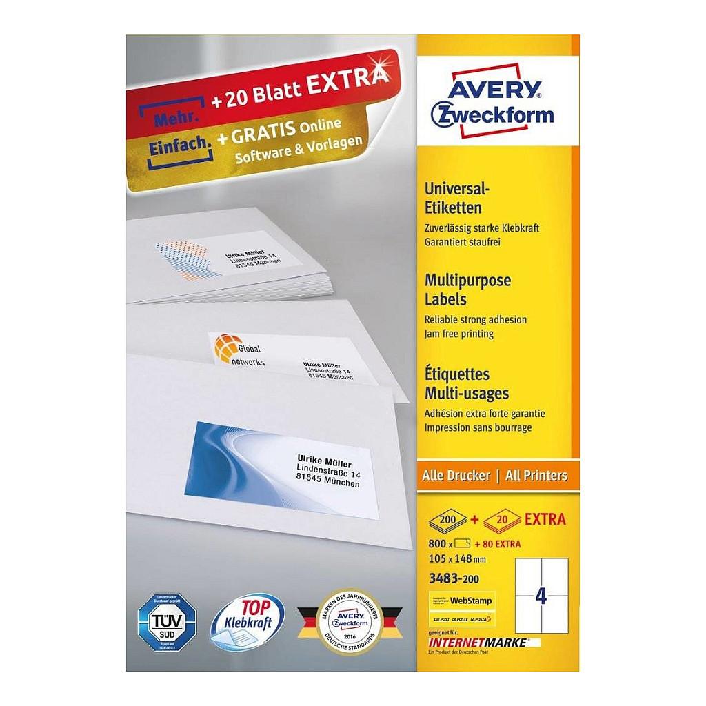 Etiketter Avery Zweckform 3483-200 - hvid 105 x 148 mm, 880 stk.
