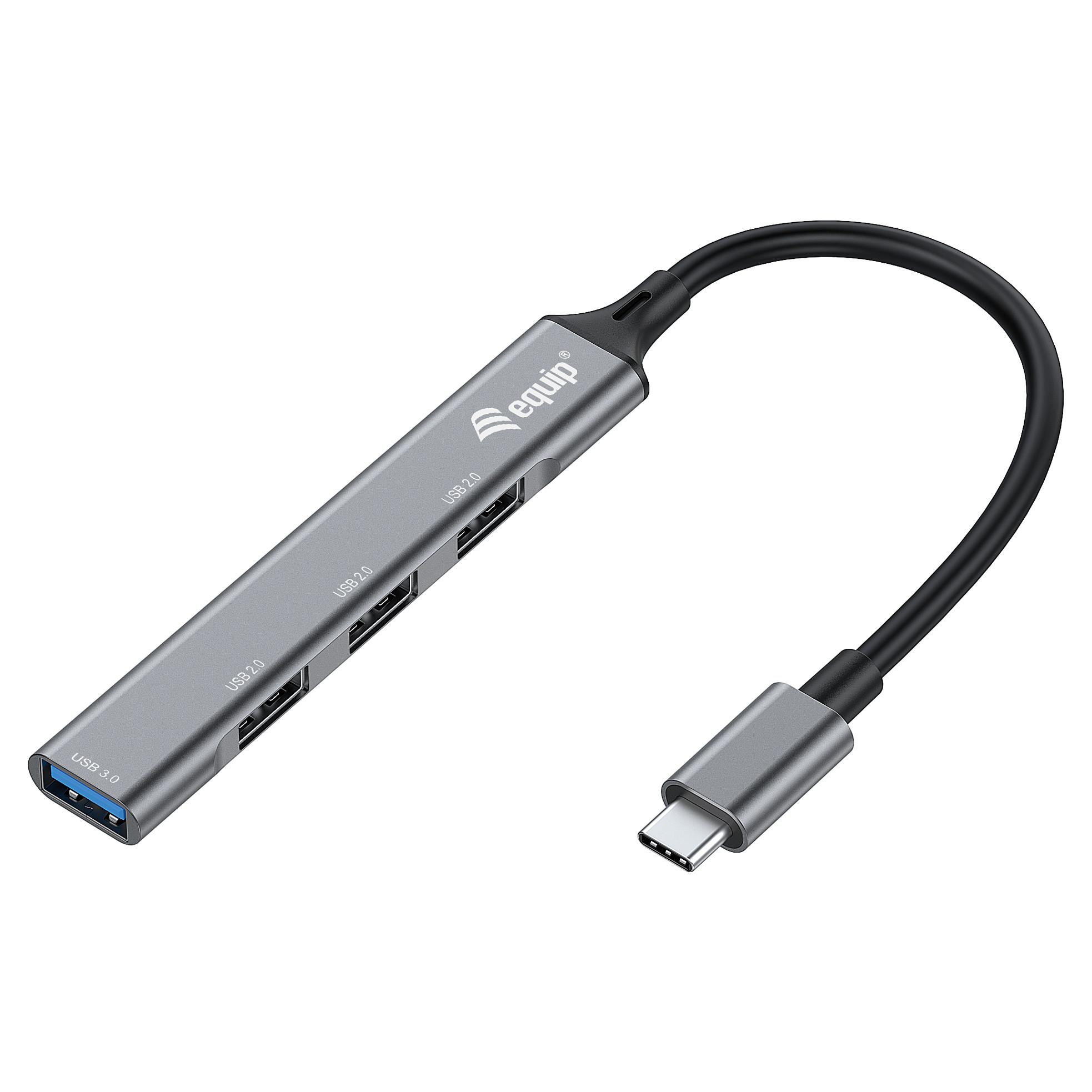 USB-hub Equip 128961 4-port USB-C til USB-A - sort/grå