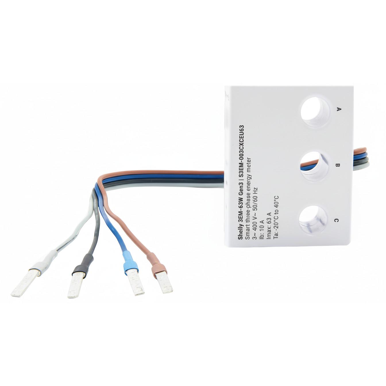 Shelly 3EM-63W Gen3 (wire model) - WiFi 3-faset energimåler, 63A