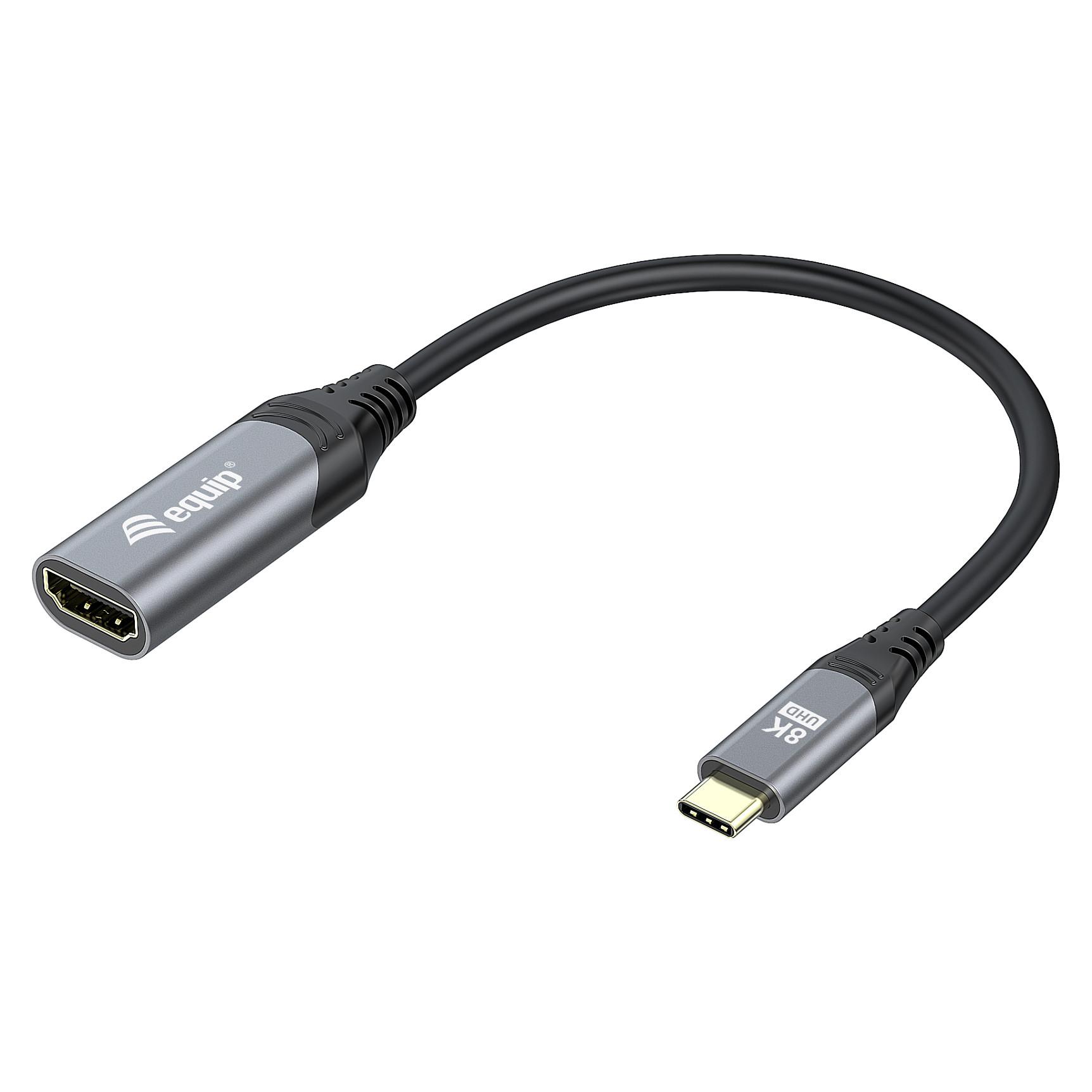 Equip USB-C til HDMI 2.1 adapter 8K/30 Hz - 15 cm, han til hun, grå/sort