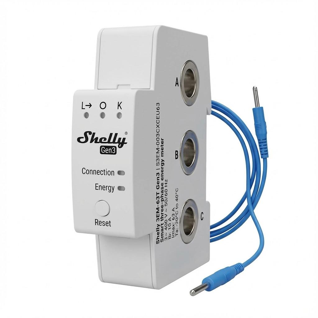 Shelly 3EM-63T Gen3 (flat terminal model) - WiFi 3-faset energimåler, 63A