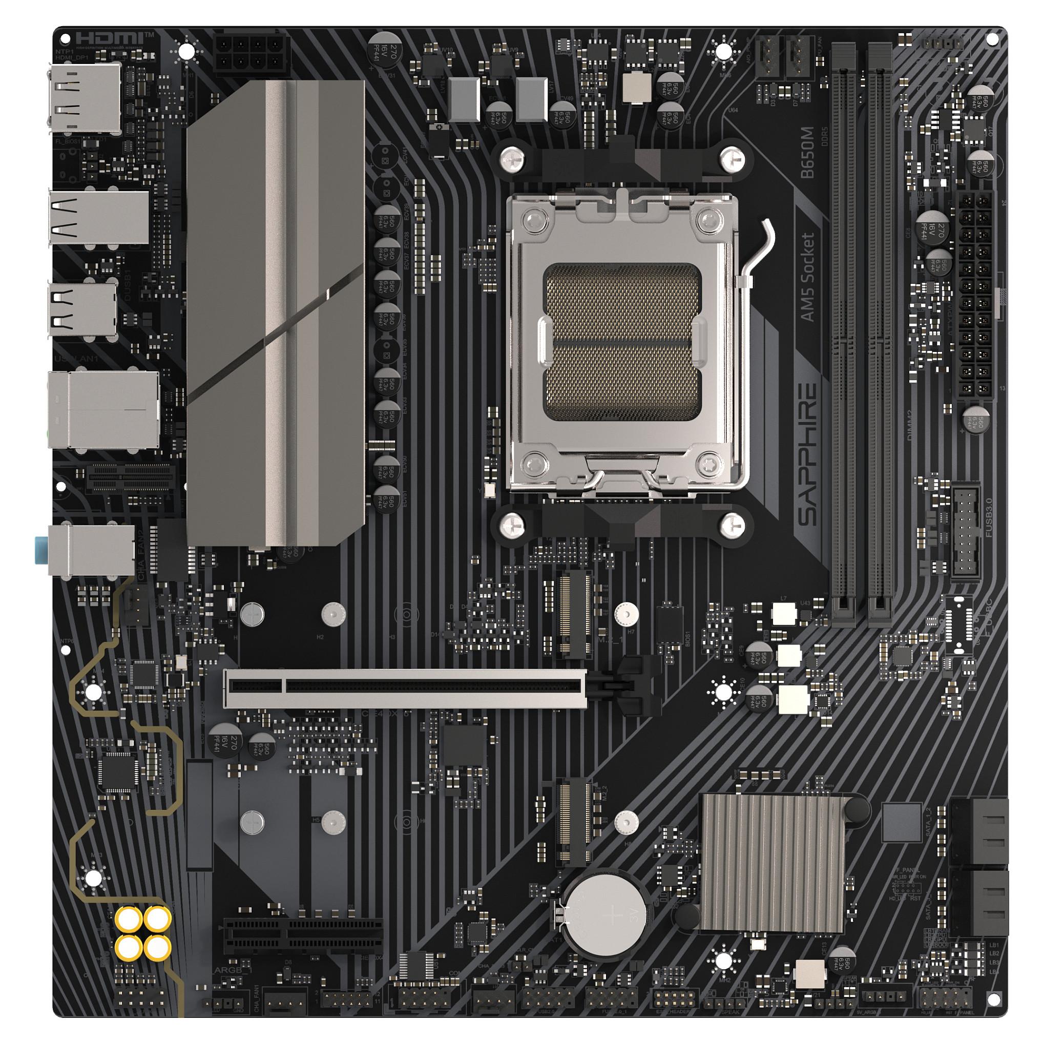 Sapphire B650M-E - Bundkort - micro ATX - Socket AM5 - AMD B650 Chipset - USB 3.2 Gen 1, USB-C 3.2 Gen 1 - 2.5 Gigabit LAN - onboard grafik (CPU påkrævet) - HD Audio (6-kanaler)