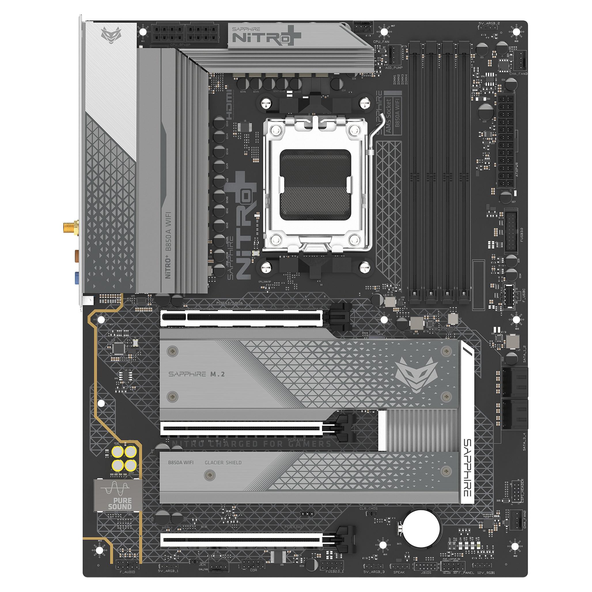 Sapphire NITRO+ B850A WIFI 7 Bundkort - AMD B850 - AMD AM5 - DDR5 RAM - ATX