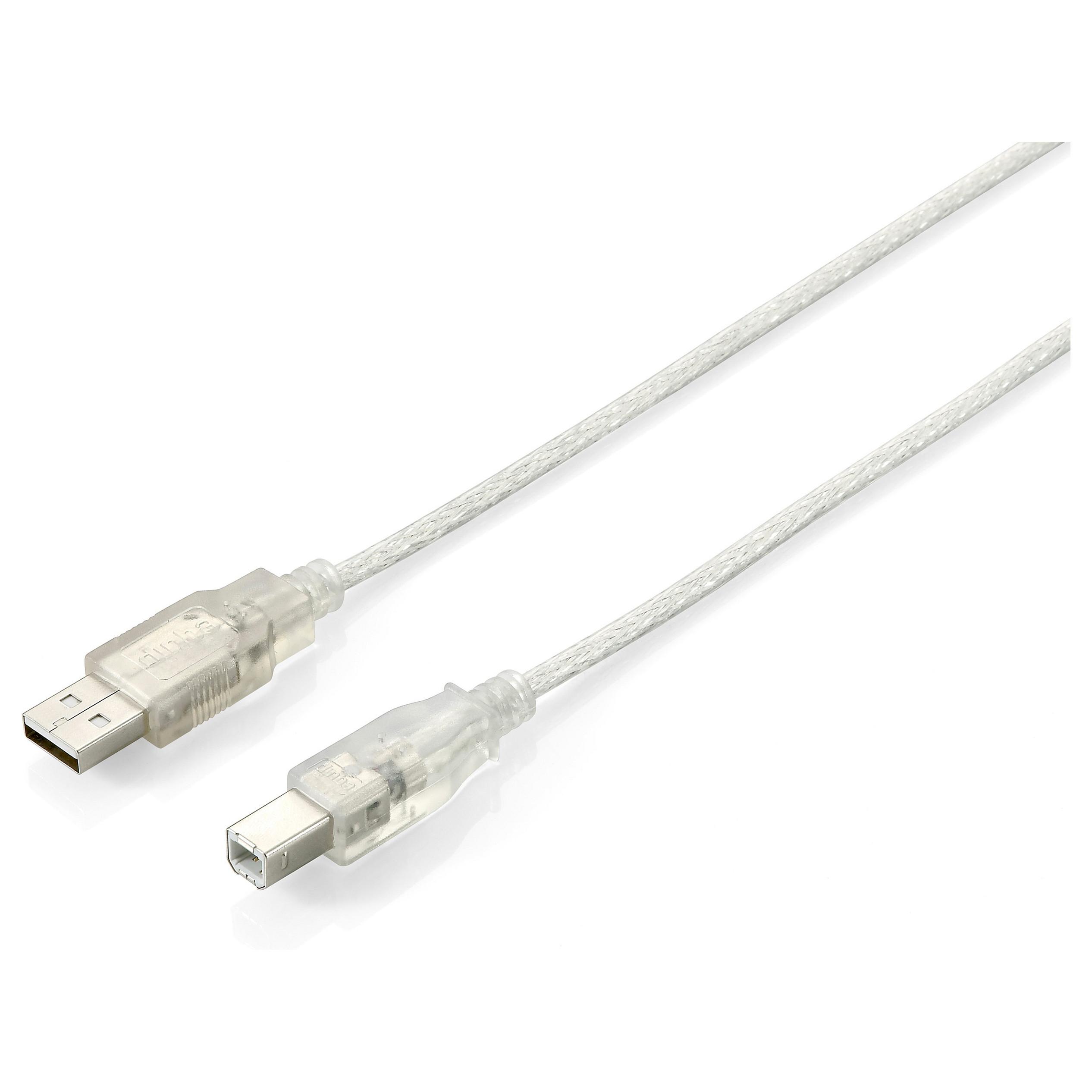 USB-kabel Equip 2.0 A-B 5 m - transparent/sølv