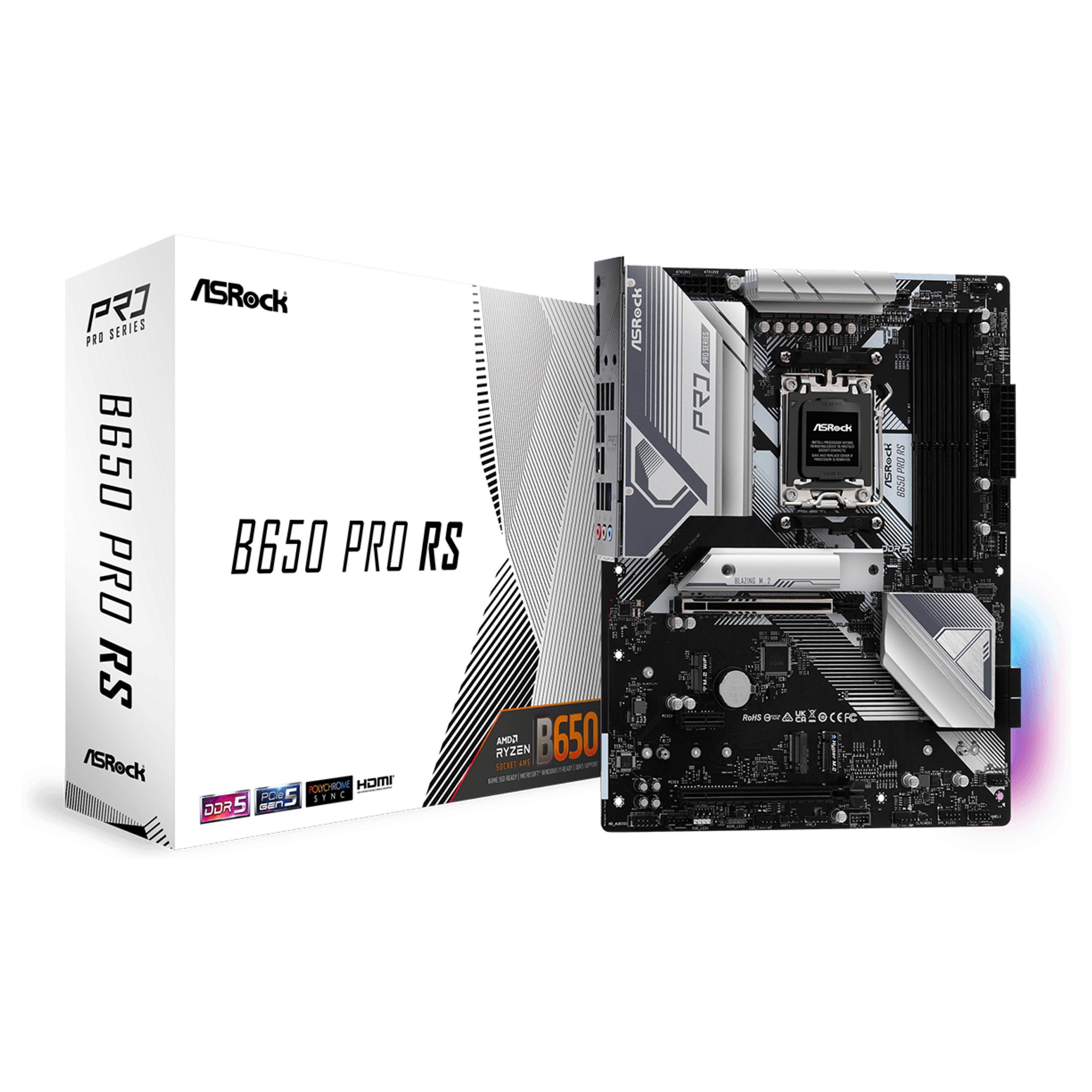 ASRock B650 Pro RS - Bundkort - ATX - Socket AM5 - AMD B650 Chipset - USB-C 3.2 Gen 2x2, USB-C 3.2 Gen2, USB 3.2 Gen 2, USB 3.2 Gen 1 - 2.5 Gigabit LAN - onboard grafik (CPU påkrævet) - High Definition Audio (7.1-kanal)