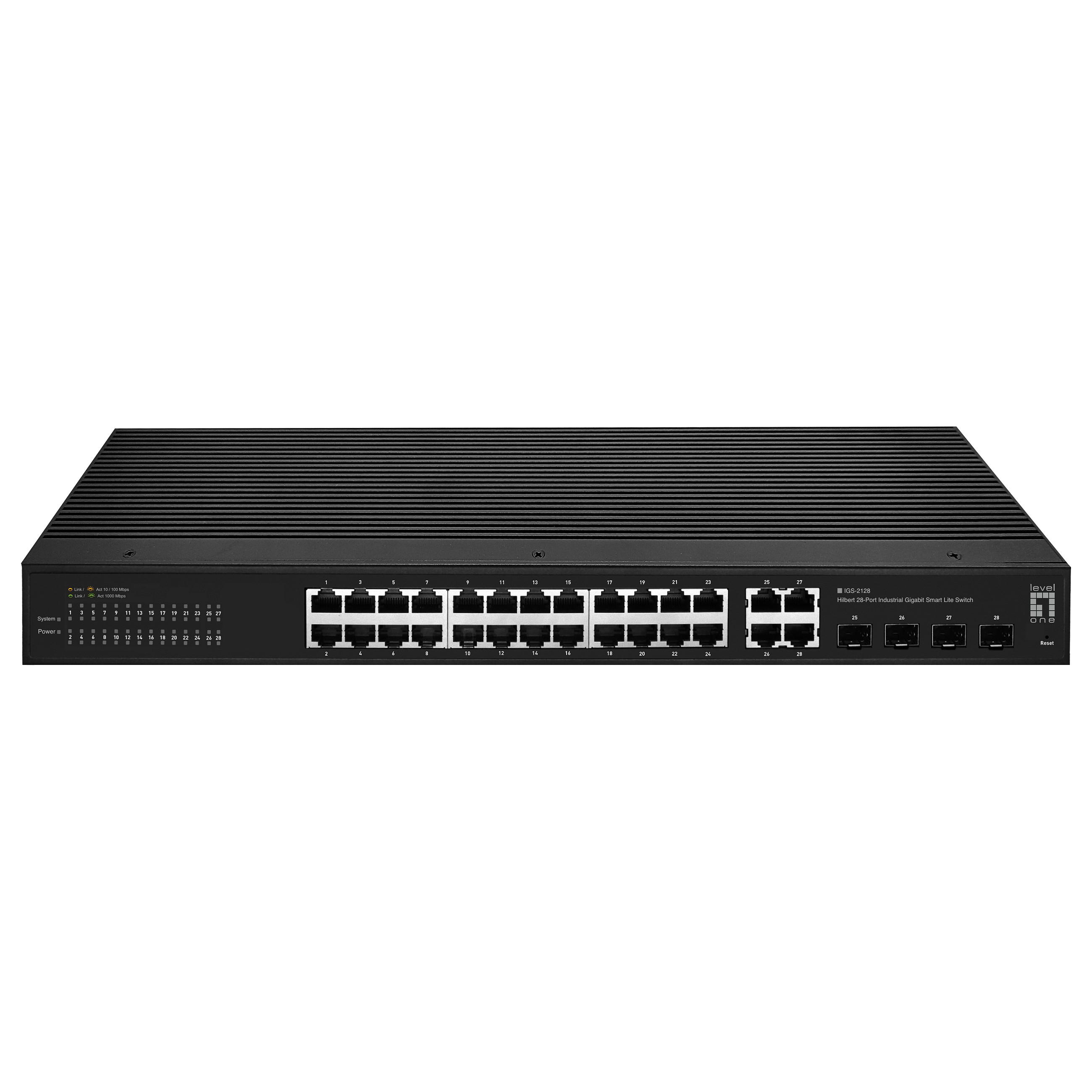LevelOne Hilbert 28-port industriel Gigabit Smart Lite switch - 24x RJ45, 4x SFP/RJ45 combo