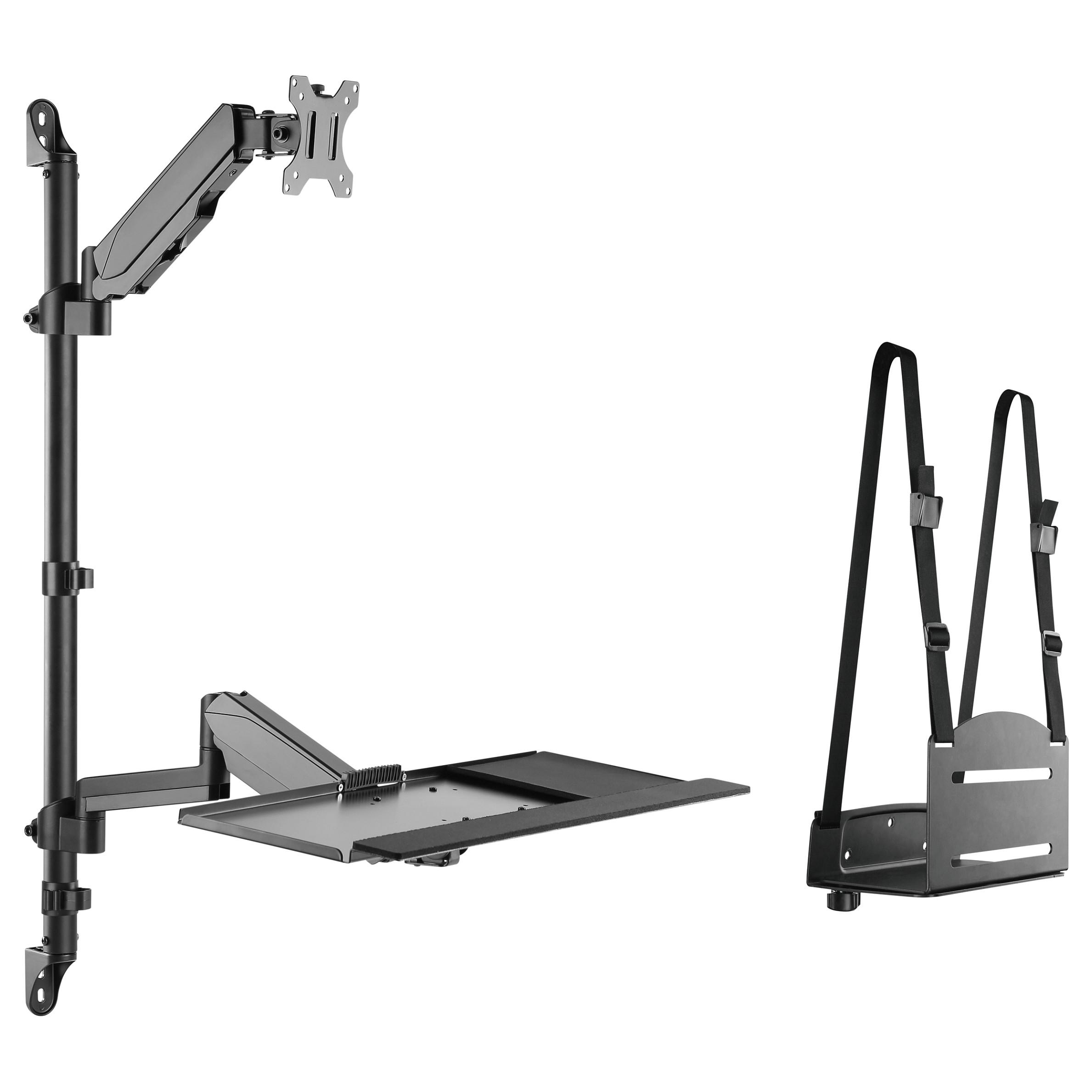 EQUIP 650170 vægmonteret arbejdsstation - gasfjeder arm med skærmbeslag 17"-32", tastaturhylde og CPU-holder - sort