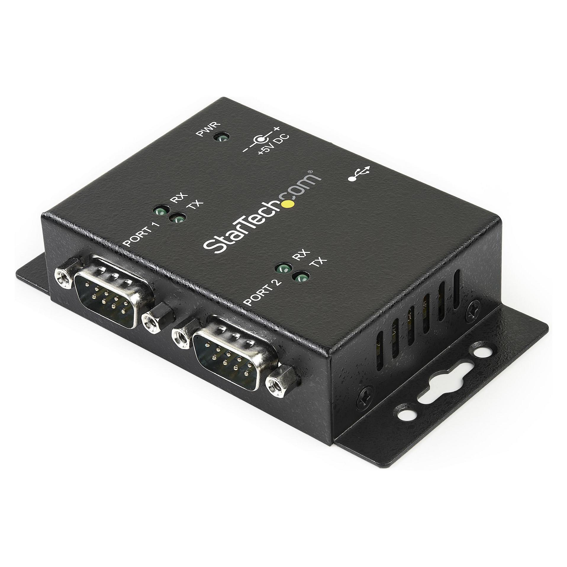 Startech USB to Serial Adapter - 2 Port - Wall Mount - Din Rail Clips - Industrial - COM Port Retention - FTDI - DB9 (ICUSB2322I) - Seriel adapter - USB 2.0 - RS-232 x 2 - sort