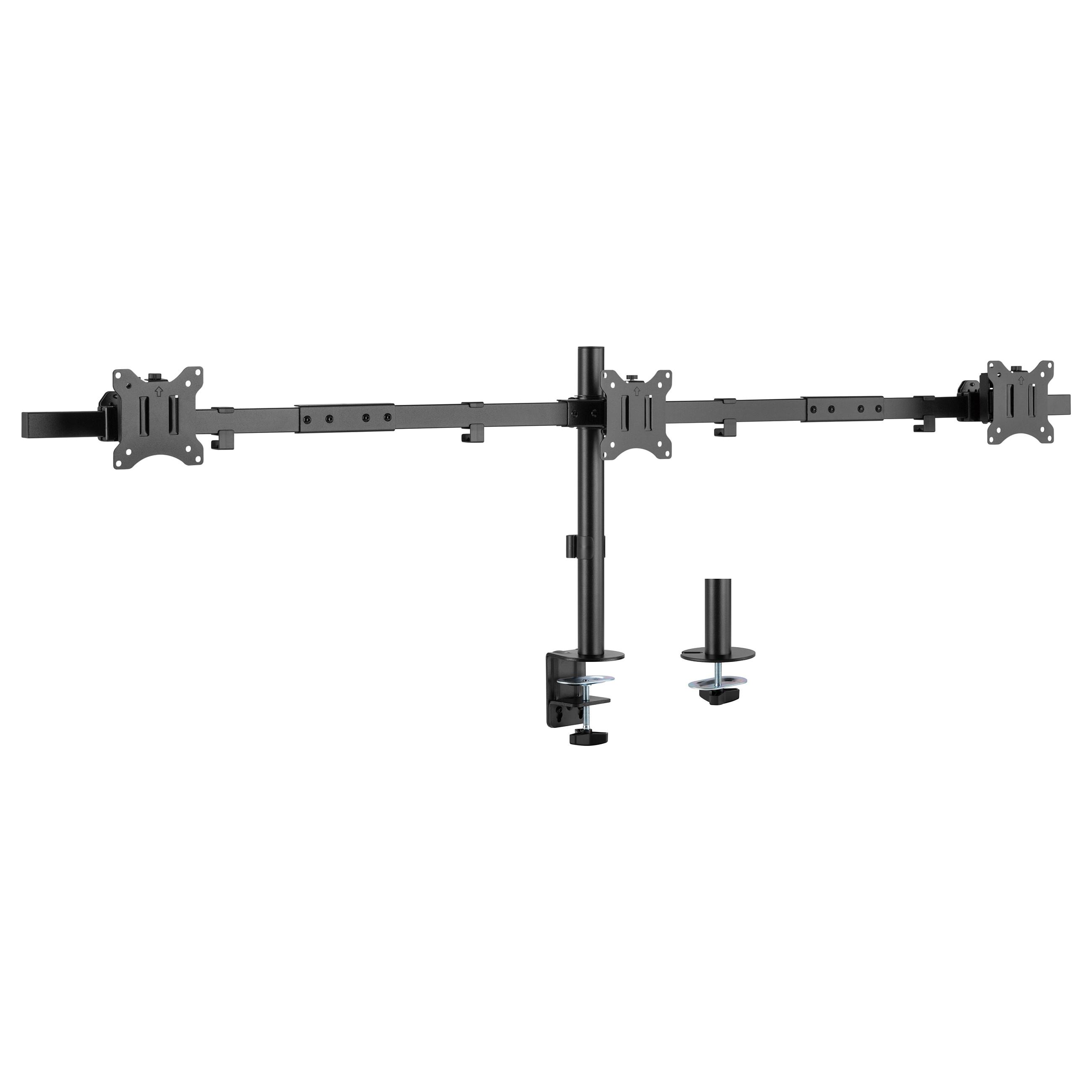 EQUIP 17"-32" tredobbelt skærmholder til skrivebord med klemme/gennemføring, sort