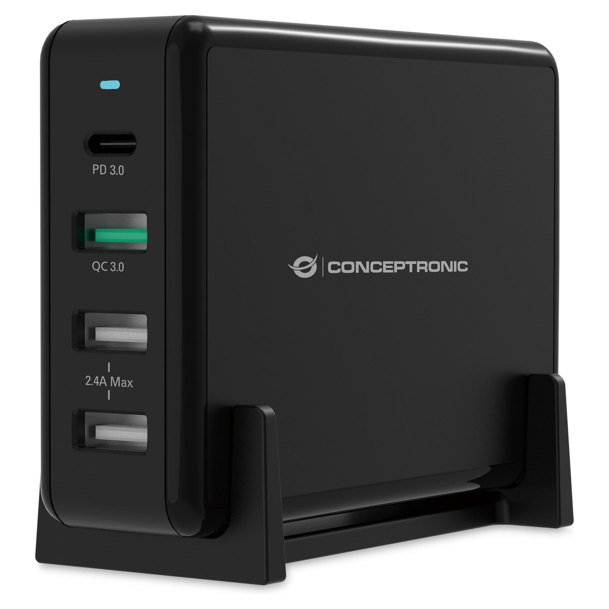 Desktopoplader Conceptronic OZUL 4-port 65 W USB PD - sort
