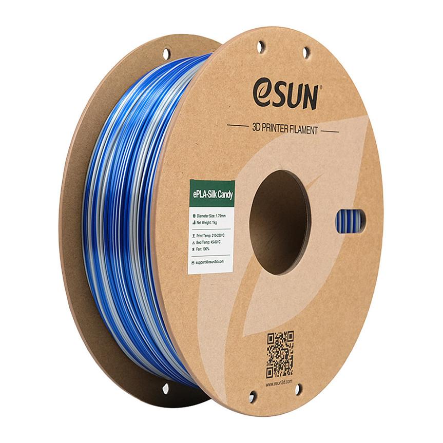 3D-printerfilament eSUN ePLA-Silk Candy PLA 1,75 mm 1 kg - Silver+Blue