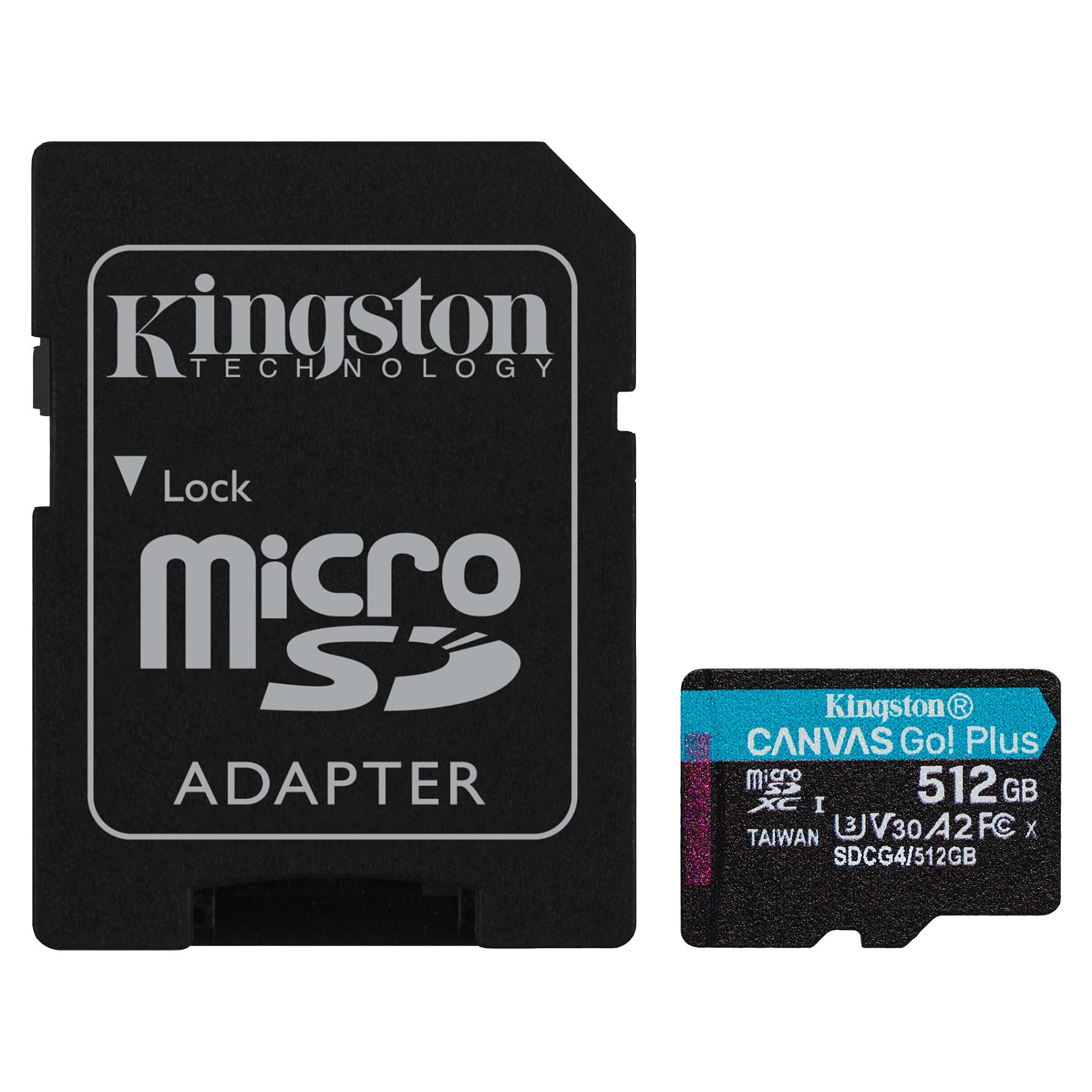 Kingston Canvas Go! Plus - Flashhukommelseskort (microSDXC til SD adapter inkluderet) - 512 GB - A2 / Video Class V30 / UHS-I U3 / Class10 - microSDX