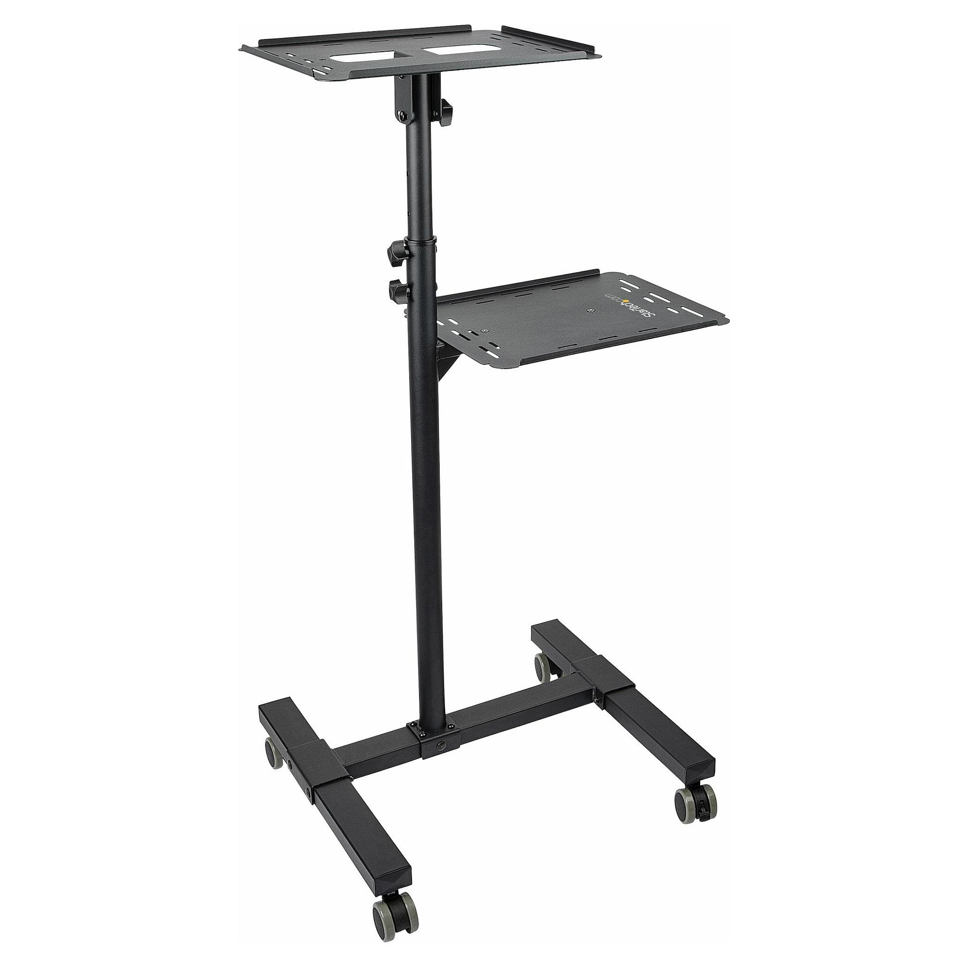 Startech Mobile Projector and Laptop Stand/Cart, Heavy Duty Portable Projector Stand (2 Vented Shelves, hold 22lb/10kg each), Height Adjustable Rolling AV Presentation Cart with Wheels - Lockable Casters - Vogn med hjul - for projektor / notebook - stål - sort