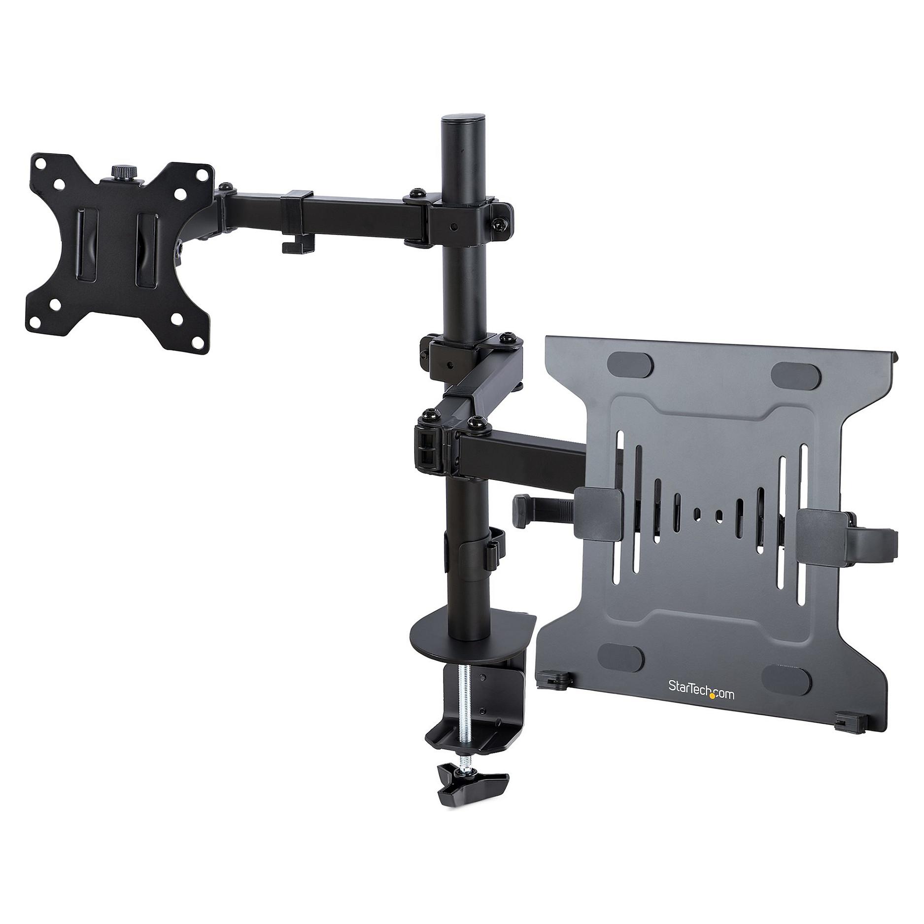 StarTech.com Monitor Arm VESA Laptop Tray, For a Laptop (4.5kg / 9.9lb) and a Single Display up to 32 (8kg / 17.6lb), Black, Adjustable Desk Laptop Arm Mount, C-clamp/Grommet Mount - VESA Monitor Moun