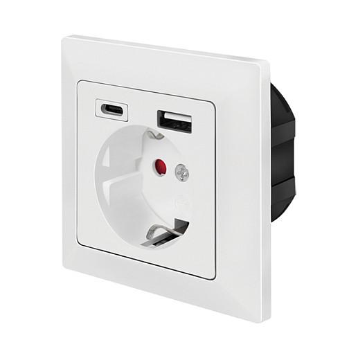 Logilink Unterputz-Steckdose, 1x CEE 7/3, 1x USB-A, 1x USB-C