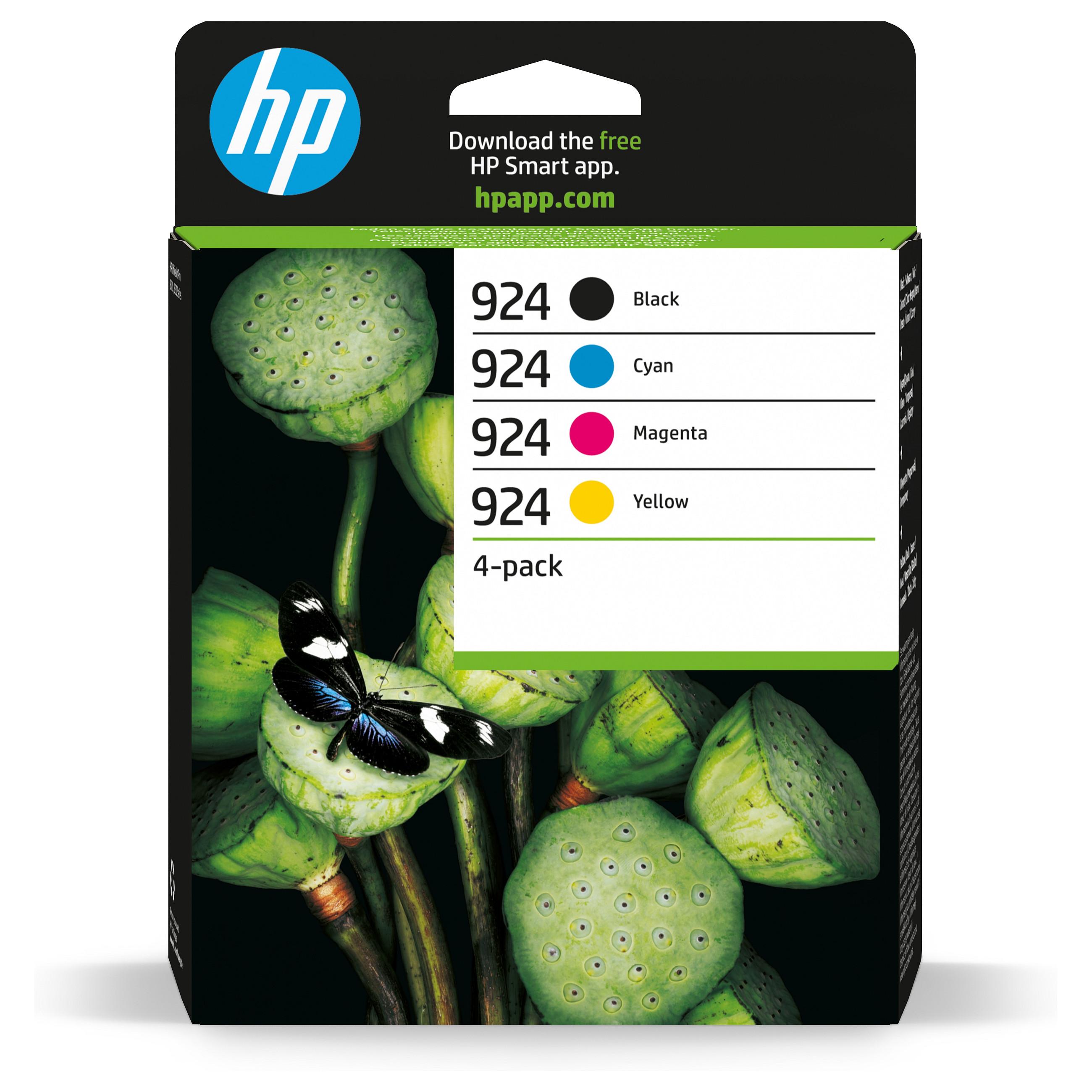 HP 924 4-Pack CMYK(4) Original Sort, Cyan, Magenta, Gul 500 sider Blæk