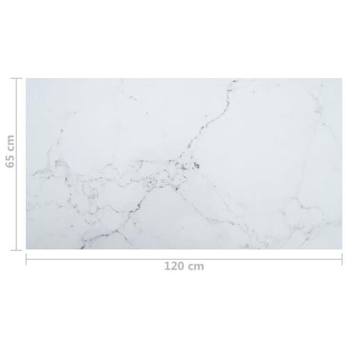 Bordplade 120x65 cm 8 mm hærdet glas med marmordesign hvid