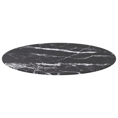 Bordplade Ø70x0,8 cm hærdet glas med marmordesign sort